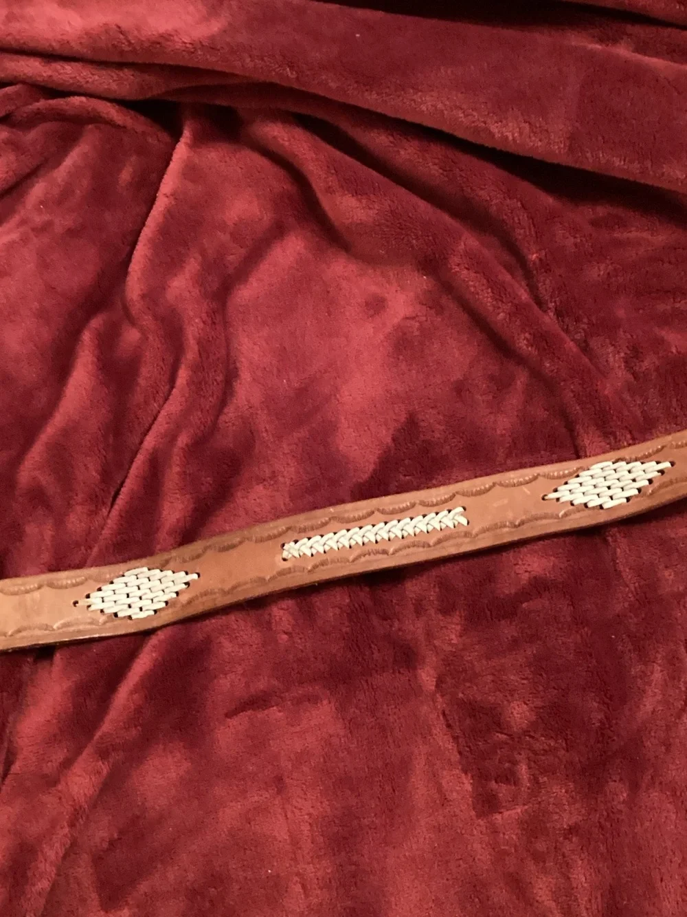 Men's Brown Leather Belt with White Braided Accent